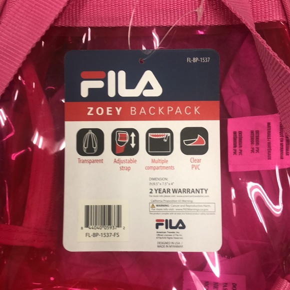 ⛔️SOLD⛔️ FILA Zoey Mini Backpack PINK Transparent - NWT - Picture 4 of 5